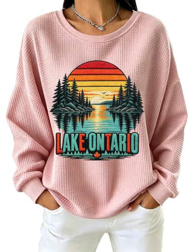 Forest Tree Sunset Print Crewneck Long Sleeve Pullover Sweatshirt