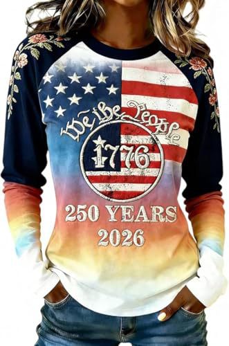 Women's American Flag Floral Print Crewneck Sweatshirt
