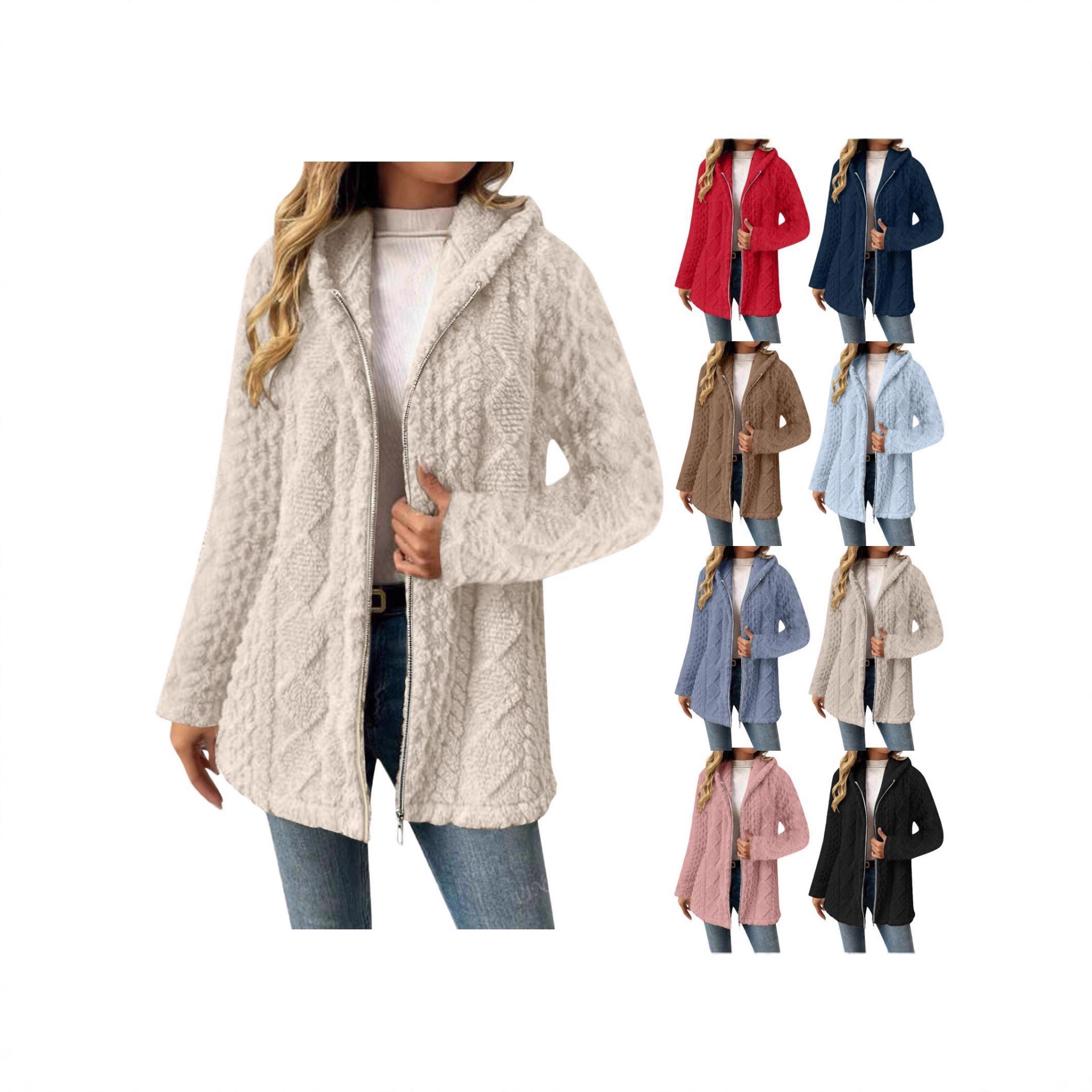 Women's Long Fleece Hooded Zip Cardigan with Pockets
