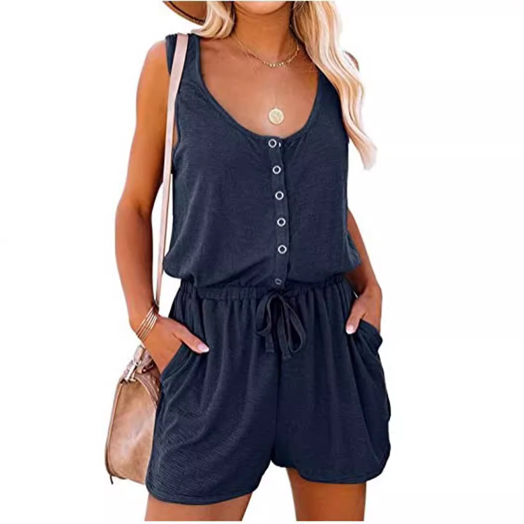 Women's Sleeveless Wide-Leg Romper with Tie Waist