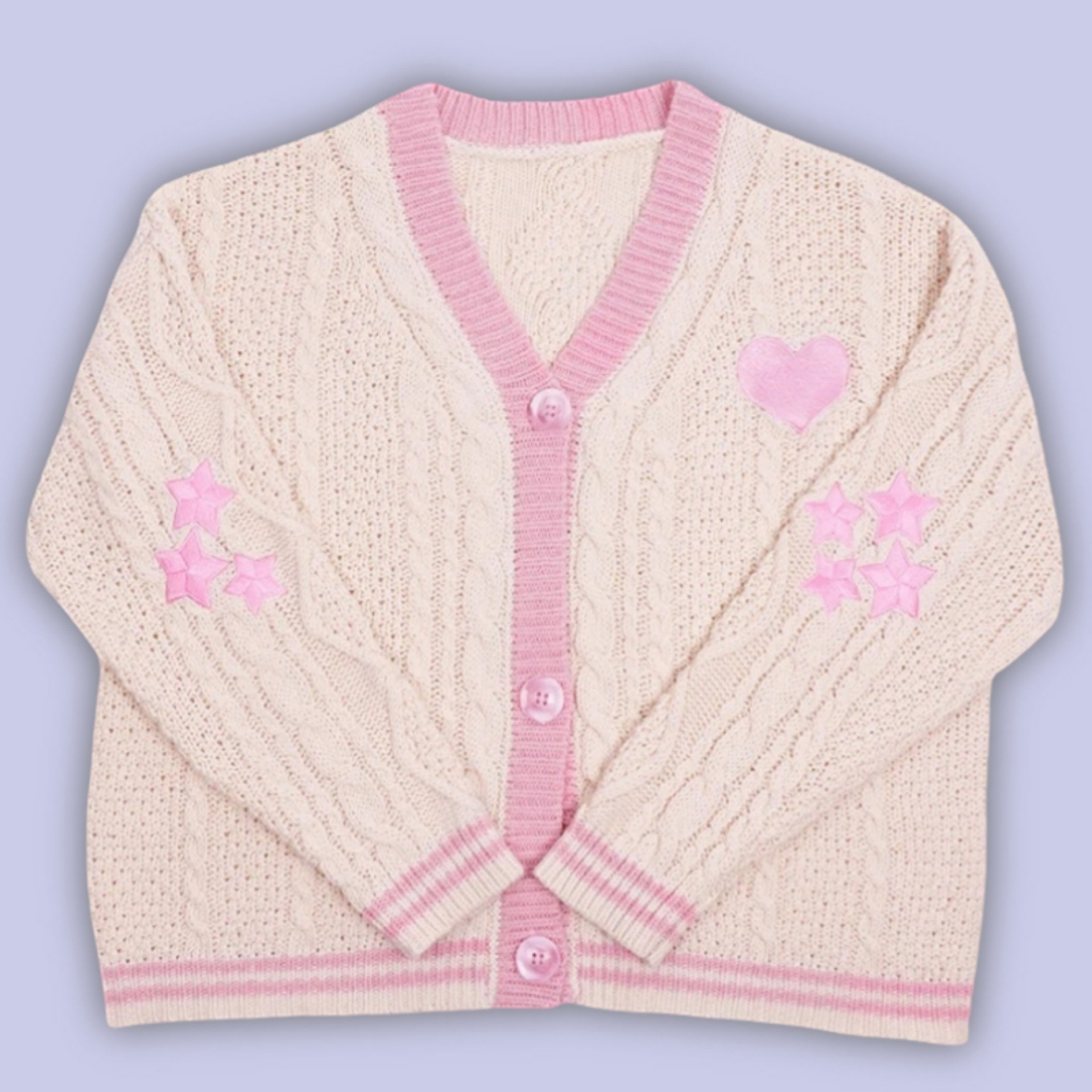 V-Neck Star Embroidered Button-Front Cardigan Sweater