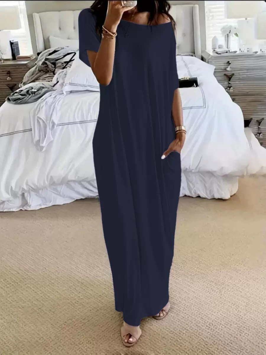Women's Solid Short Sleeve Midi Casual Dress