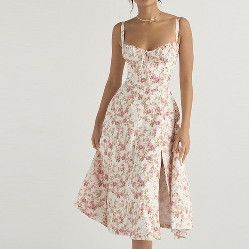 Floral French-Style Sleeveless A-Line Maxi Dress