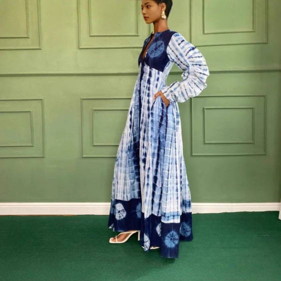 Elegant Printed Long Sleeve A-Line Dress