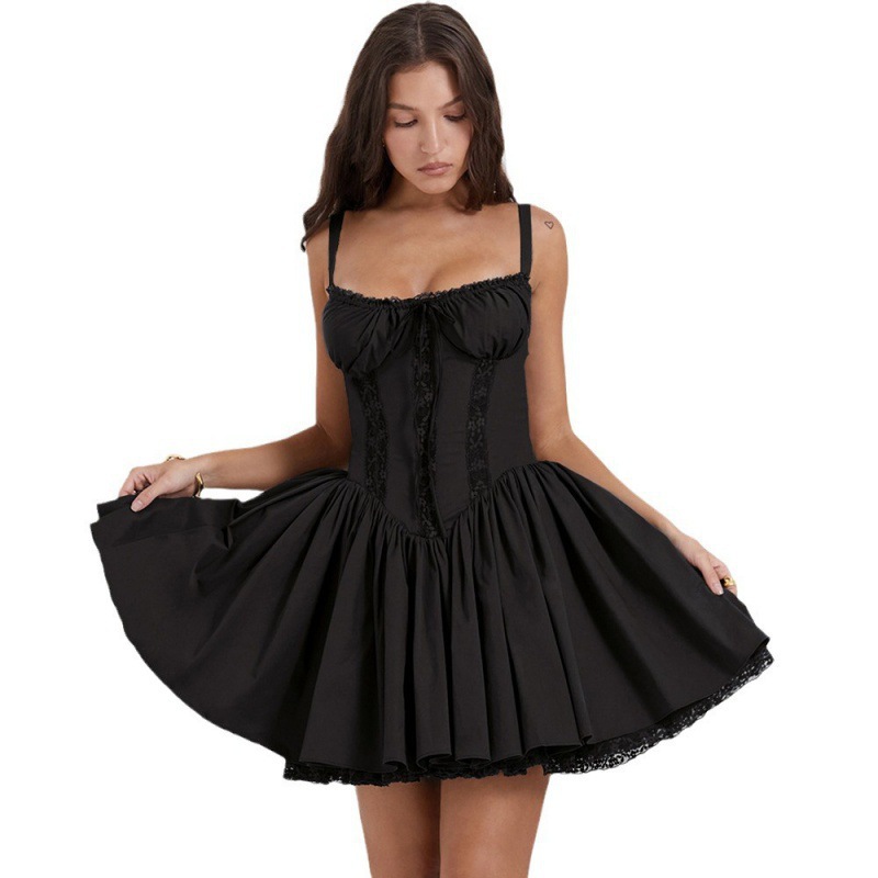 Women's Lace Panel Cinched Waist Cami Mini Dress