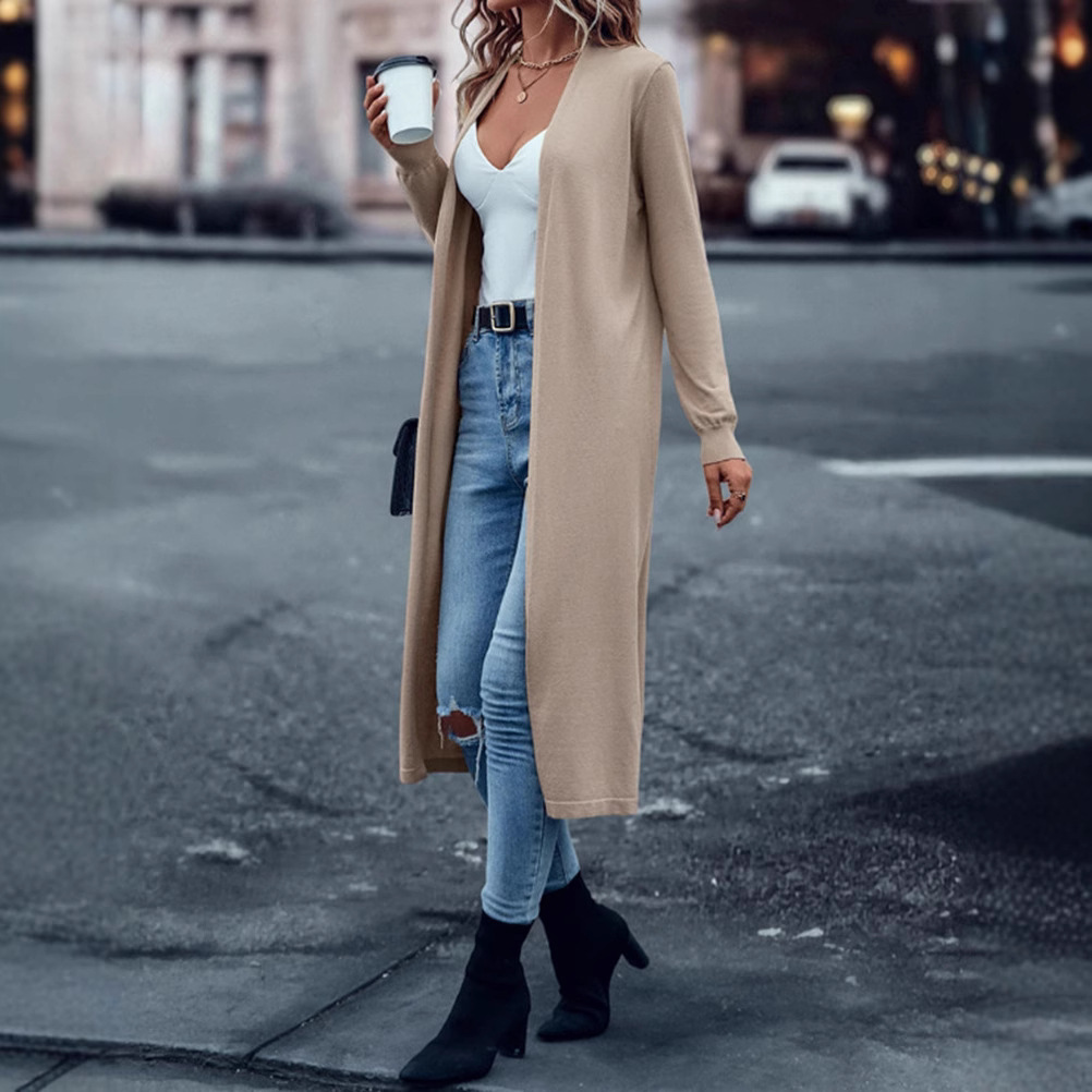 Women's Elegant Solid Color Long Sleeve Long Coat