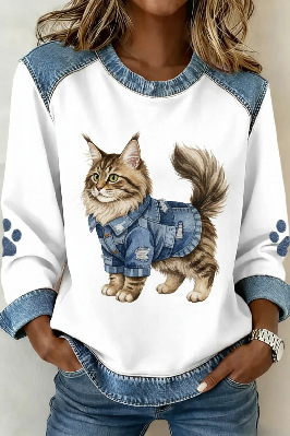 Women's Leopard Print Crewneck Sweatshirt Waffle Knit Long Sleeve