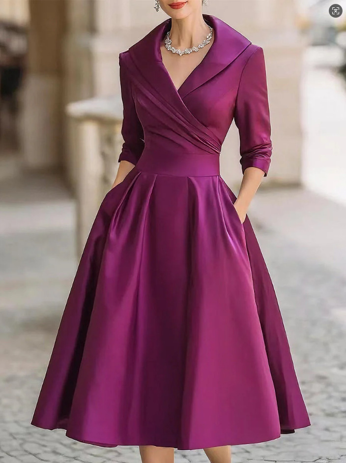 Women's Elegant Waist-Cinching Midi Dress