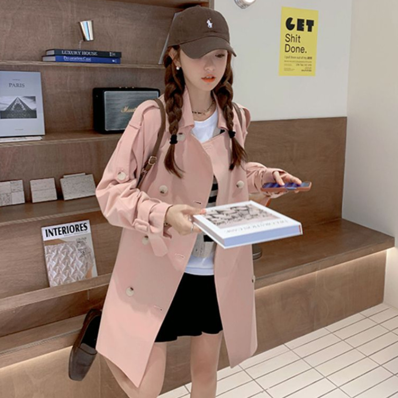 Pink Trench Coat Women's Short Casual Spring Autumn Petite Fashionable Versatile Slimming Popular Coat