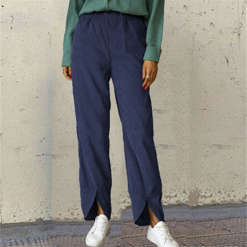 Women's Corduroy Straight-Leg Pants with Elastic High Waist