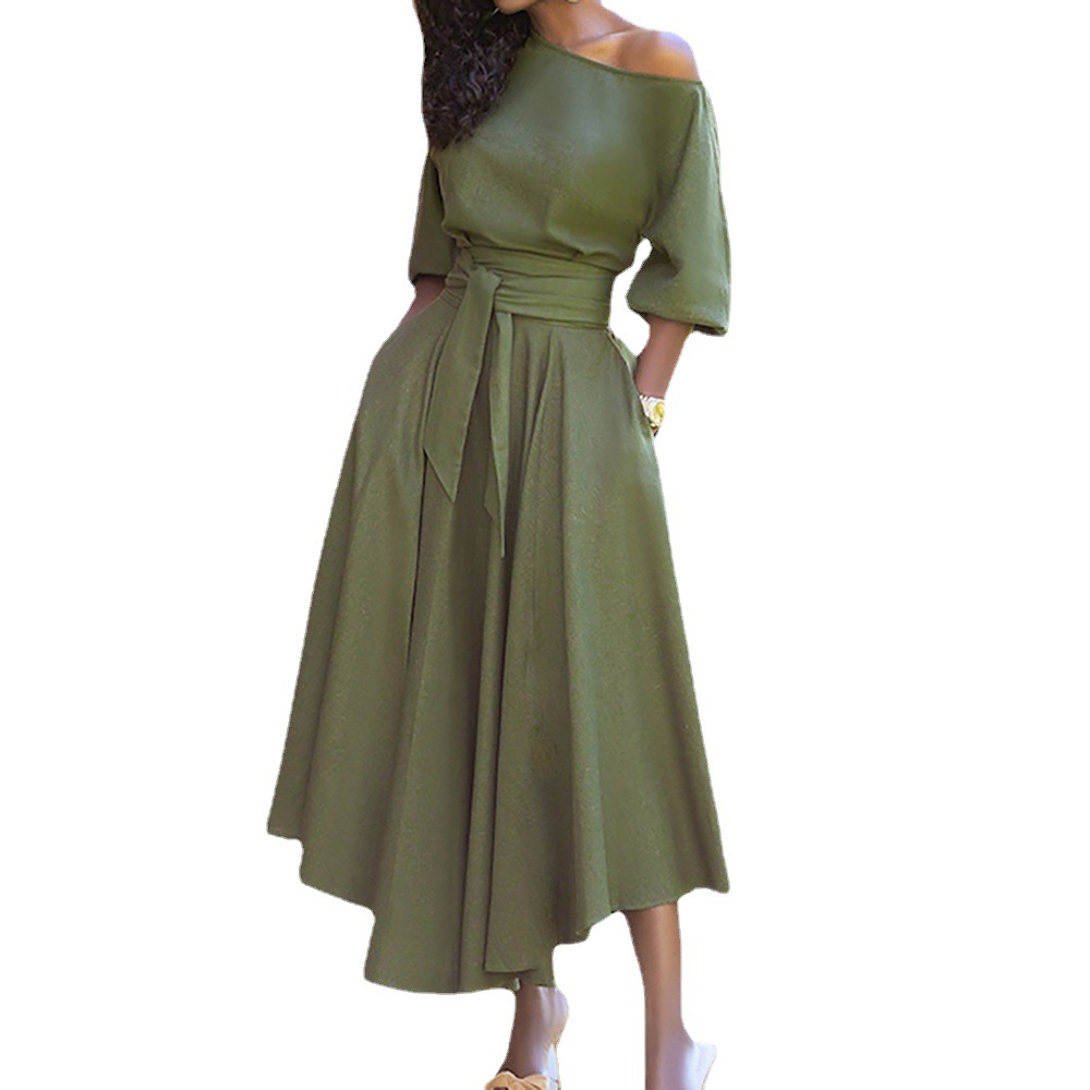Women's One-Shoulder Tie-Waist Maxi Dress