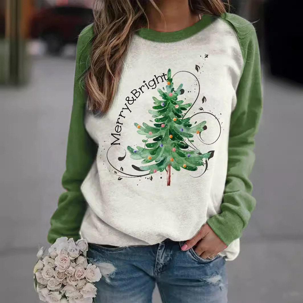 Women's Christmas Tree Letter Print Crewneck Sweatshirt
