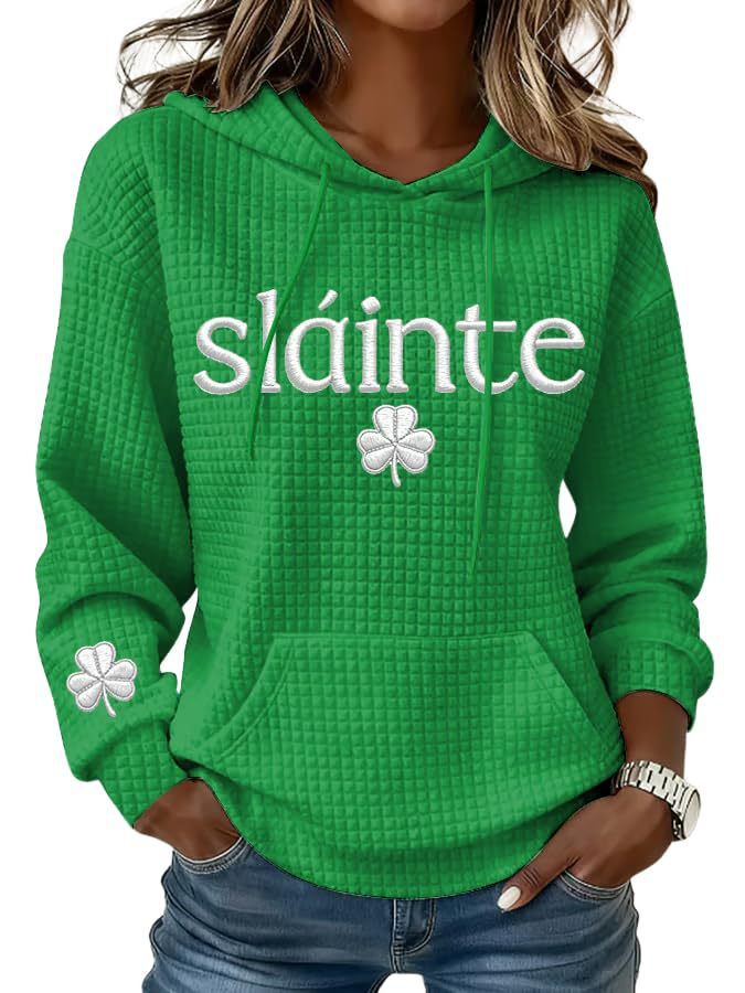 Women's Clover Cross Letter Print Hoodie