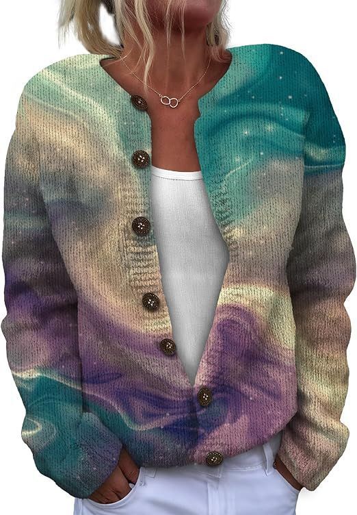 Women's Floral Leopard Snowflake Leaf Print Button Cardigan Sweater