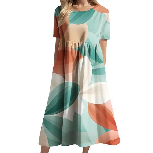Women's Floral Print Ruched Midi Dress Short Sleeve Crew Neck