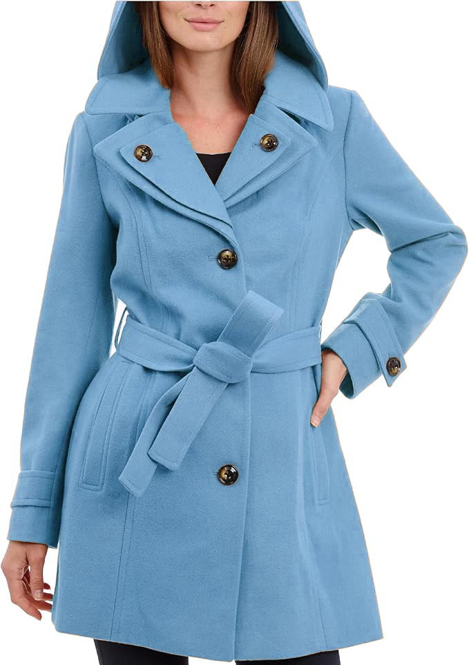 Women's Thick Wool Blend Mid-Length Coat with Multi-Button Front