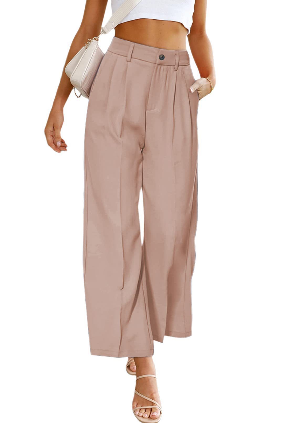 Women's High-Waist Wide-Leg Dress Pants with Pockets