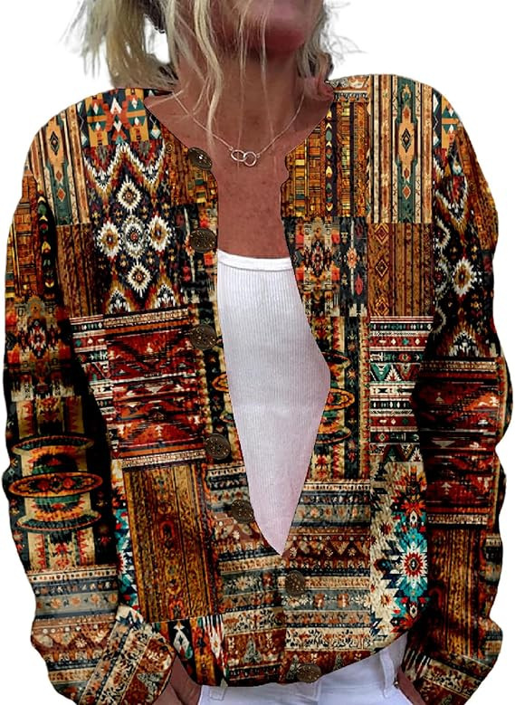 Women's Winter Graphic Print Faux Sweater Cardigan with Button Front