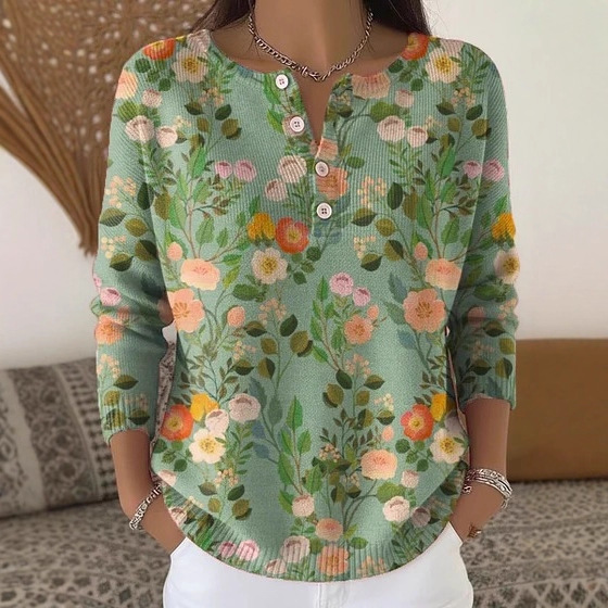 Women's Floral Print Button-Up Sweatshirt