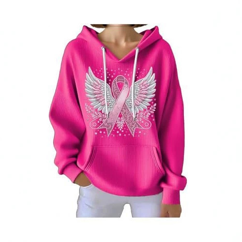 Women's Ribbon and Wing Print Casual Hoodie