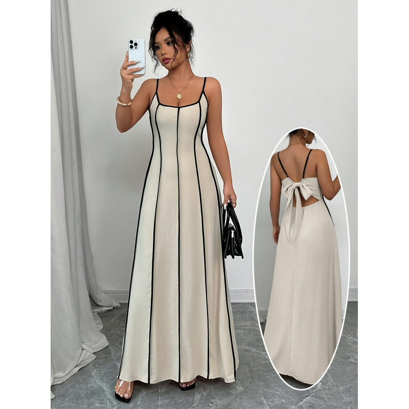 Women's Spaghetti Strap Open Back Color Block Cami Dress