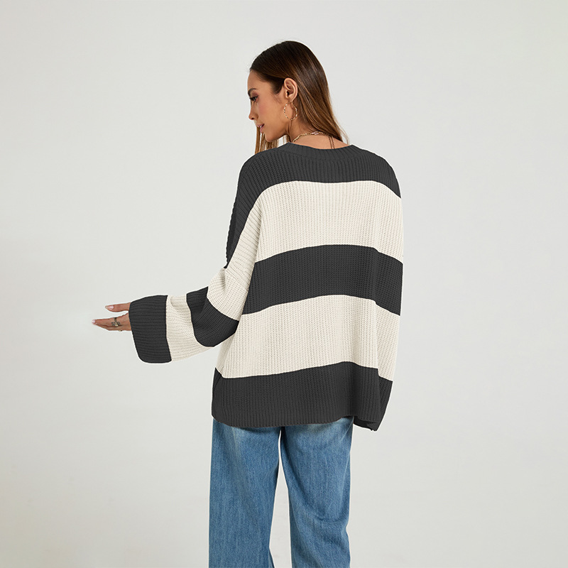 Striped Color-Block Knit Cardigan Sweater Coat