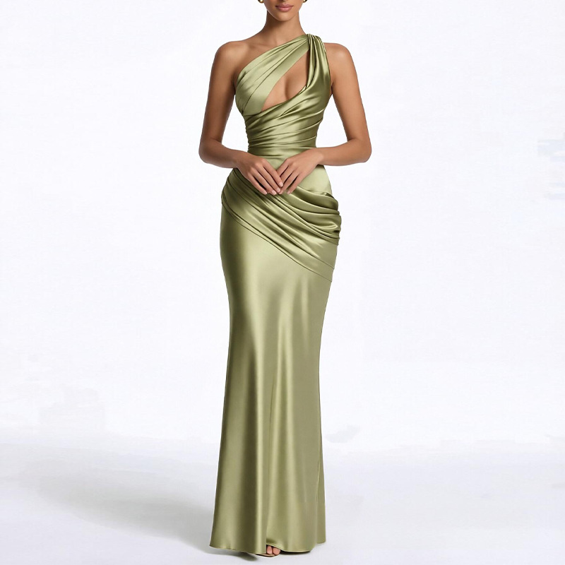 Women's Summer Slim Fit Solid Color Open Back Cutout Ruched Elegant French Dress