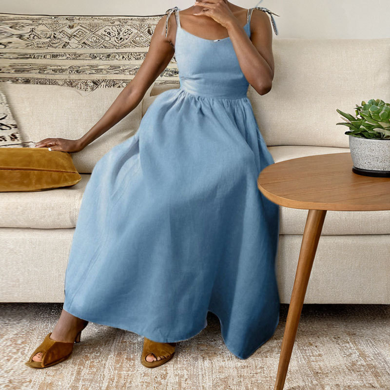 Elegant Solid High-Waist Cami Dress Sleeveless Long
