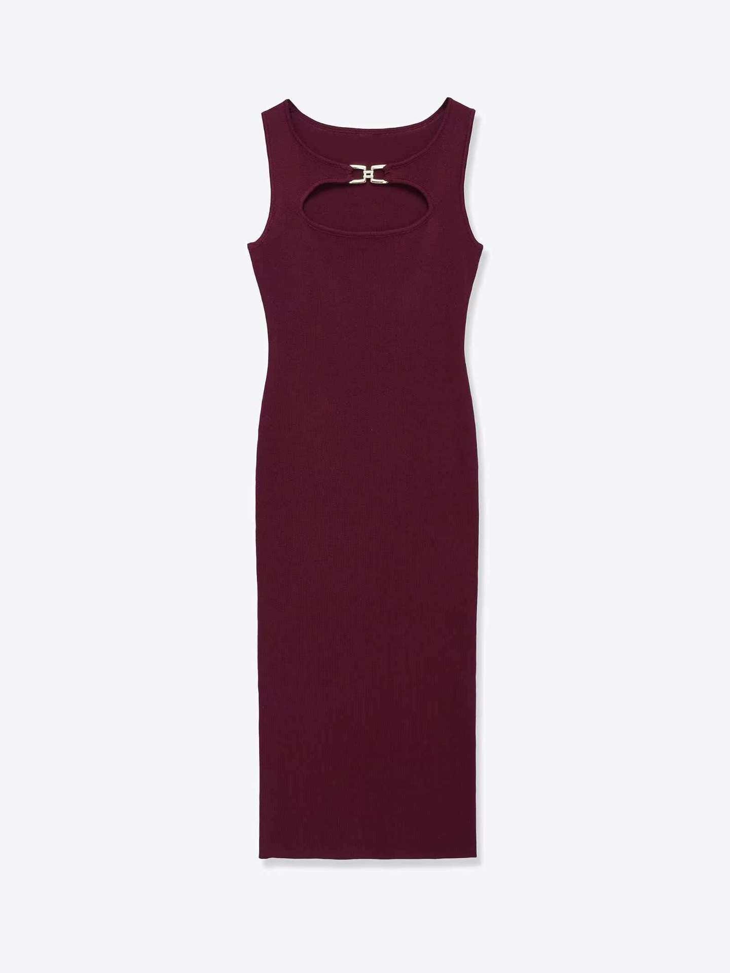 Wine Red Knit Sleeveless Bodycon Midi Dress