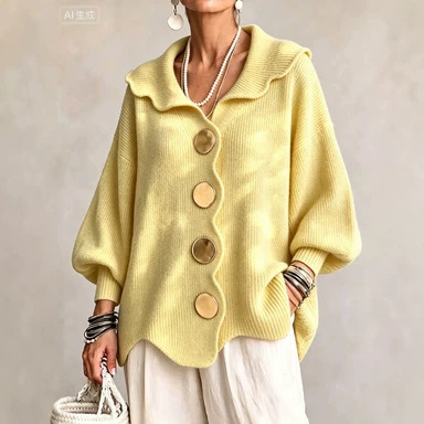 Women's V-Neck Long Sleeve Knit Sweater Top