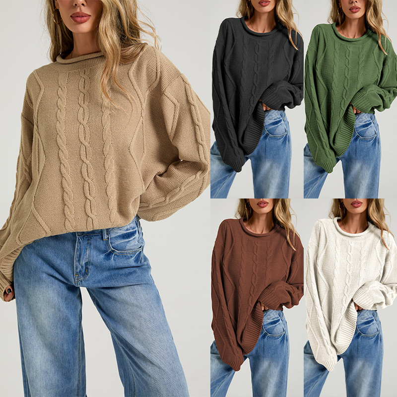 Women's Loose Crewneck Cable Knit Sweater