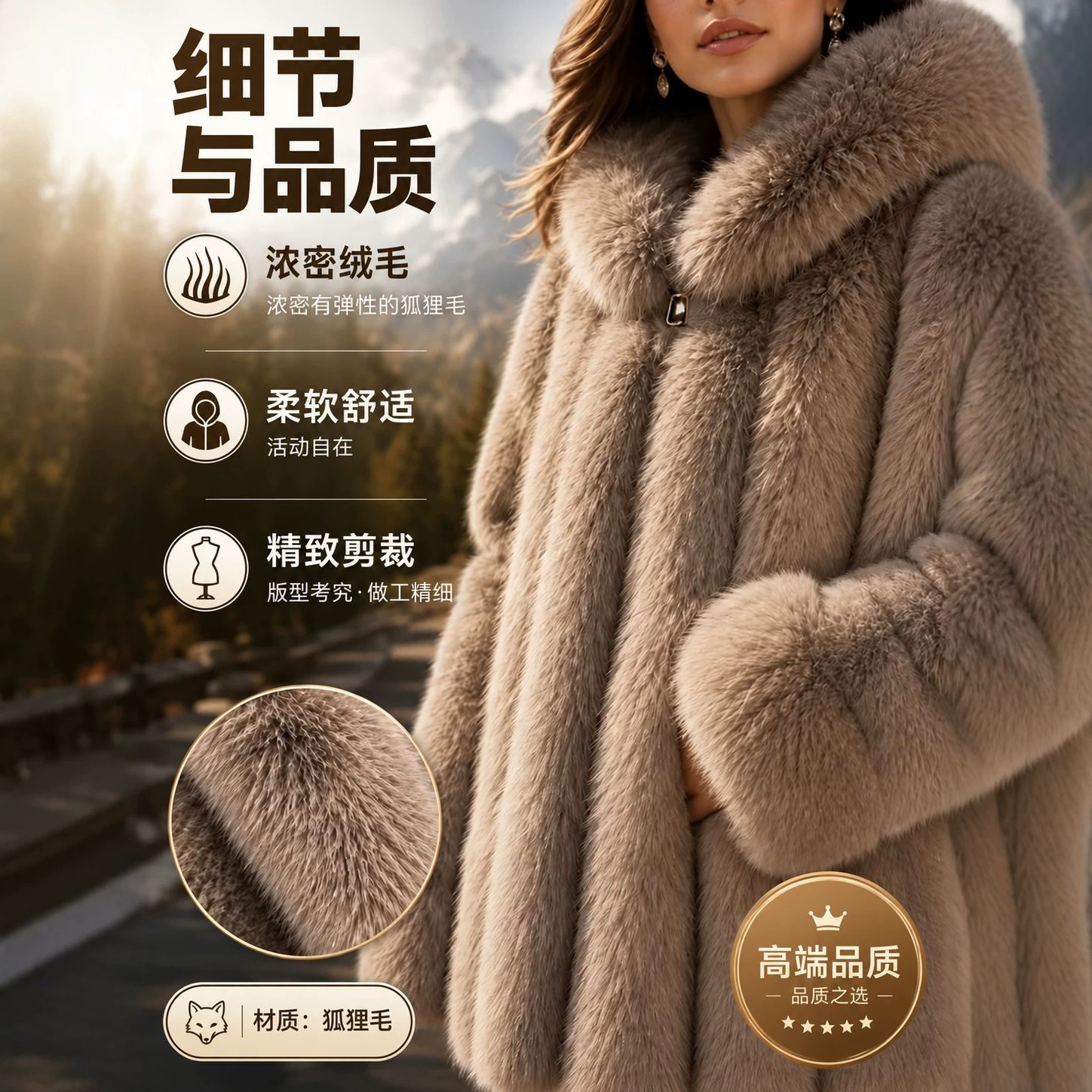Women's Hooded Faux Fur Coat Lightweight Warm Loose Mid-Length