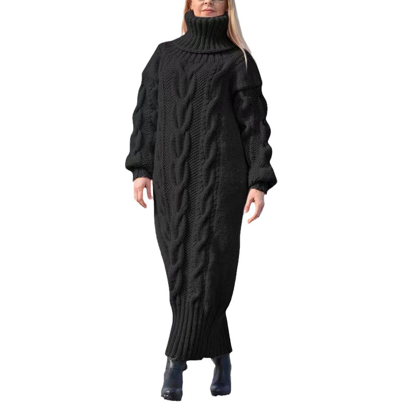Women's Long Turtleneck Cable Knit Sweater Loose Fit Solid Color