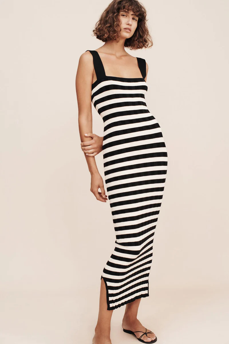 Women's Sleeveless Striped High-Waist Bodycon Long Dress