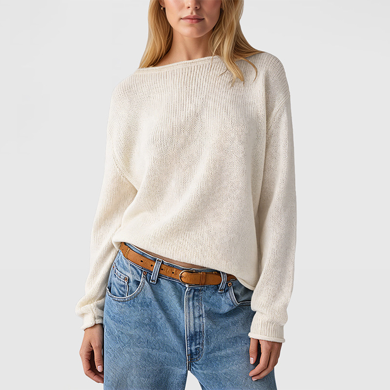 Striped Color-Block Crewneck Pullover Sweater Loose Fit Knit Top