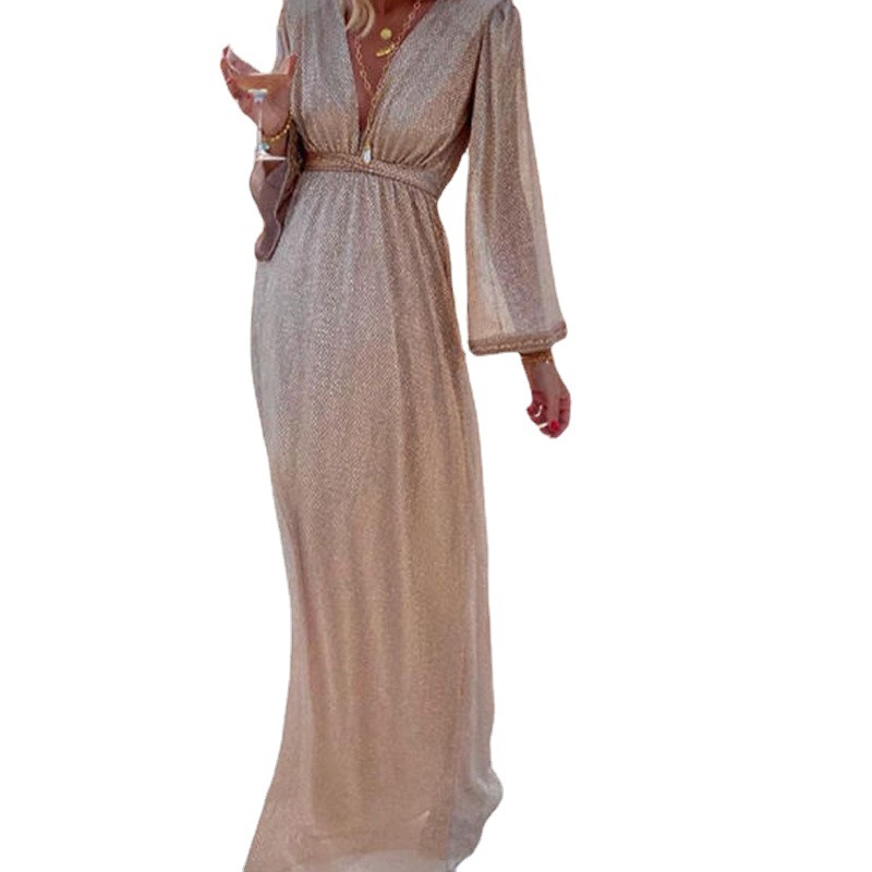 Women's V-Neck Long Sleeve Sequin Dress