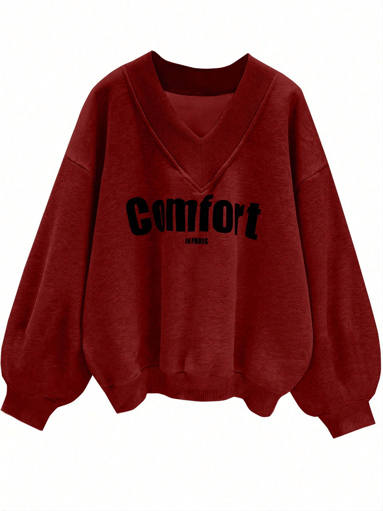 Gray V-Neck Pullover Sweatshirt Women's Loose Casual