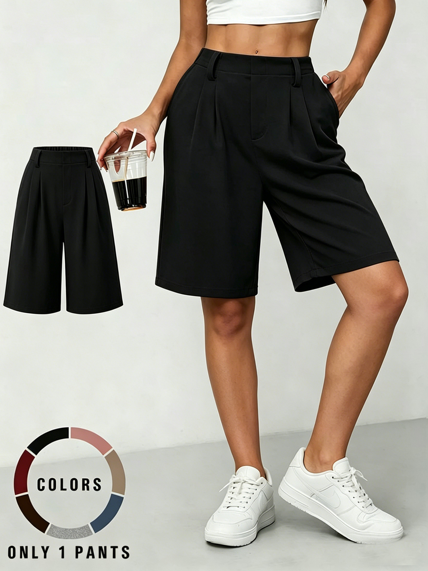 Women's Wide-Leg Bermuda Shorts with Pockets