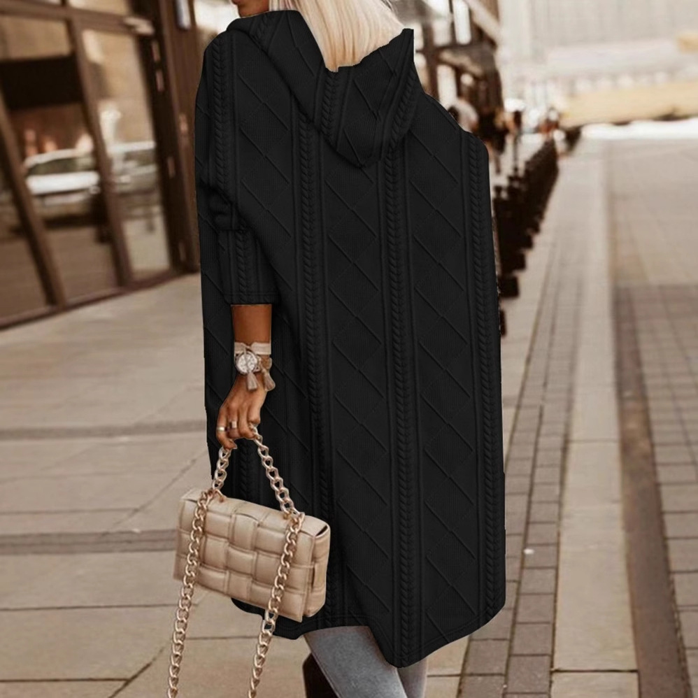 Women's Loose Knit Hooded Cardigan with Lapel Collar