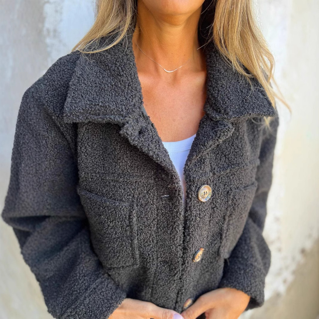 Women's Faux Fur Coat with Lapel Collar and Single-Breasted Button Front