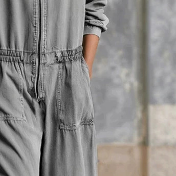 Gray Denim Long Sleeve Jumpsuit Casual