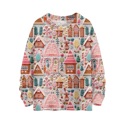 Women's Christmas House Reindeer Print Crewneck Sweatshirt
