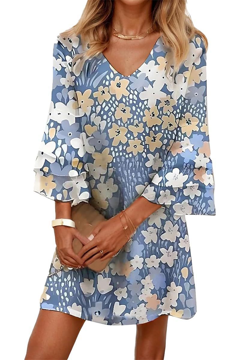 Women's Boho Floral Print Ruched Midi Dress