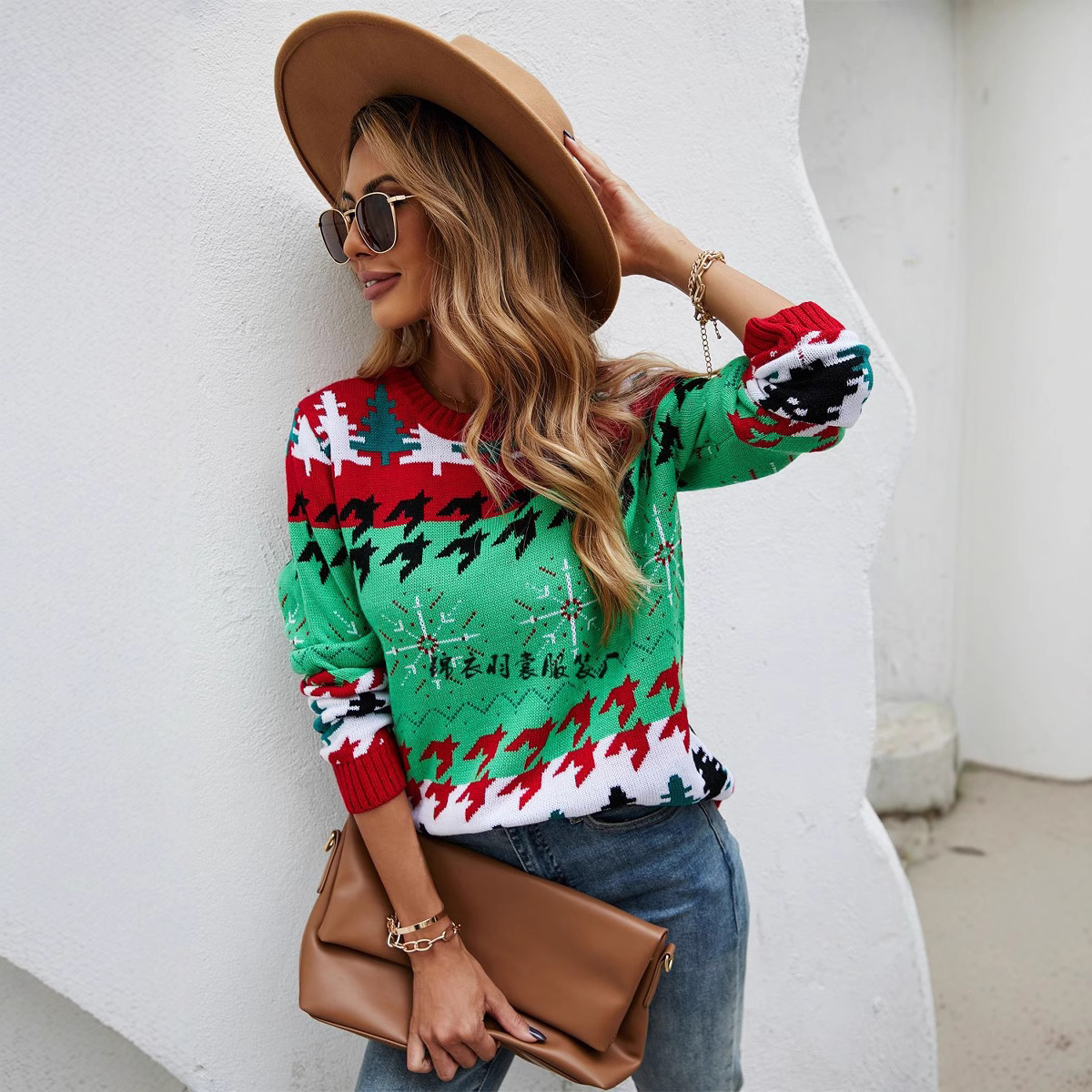 Christmas Tree Print Pullover Sweater for Women