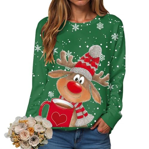 Women's Christmas Reindeer Snowflake Print Crewneck Sweatshirt