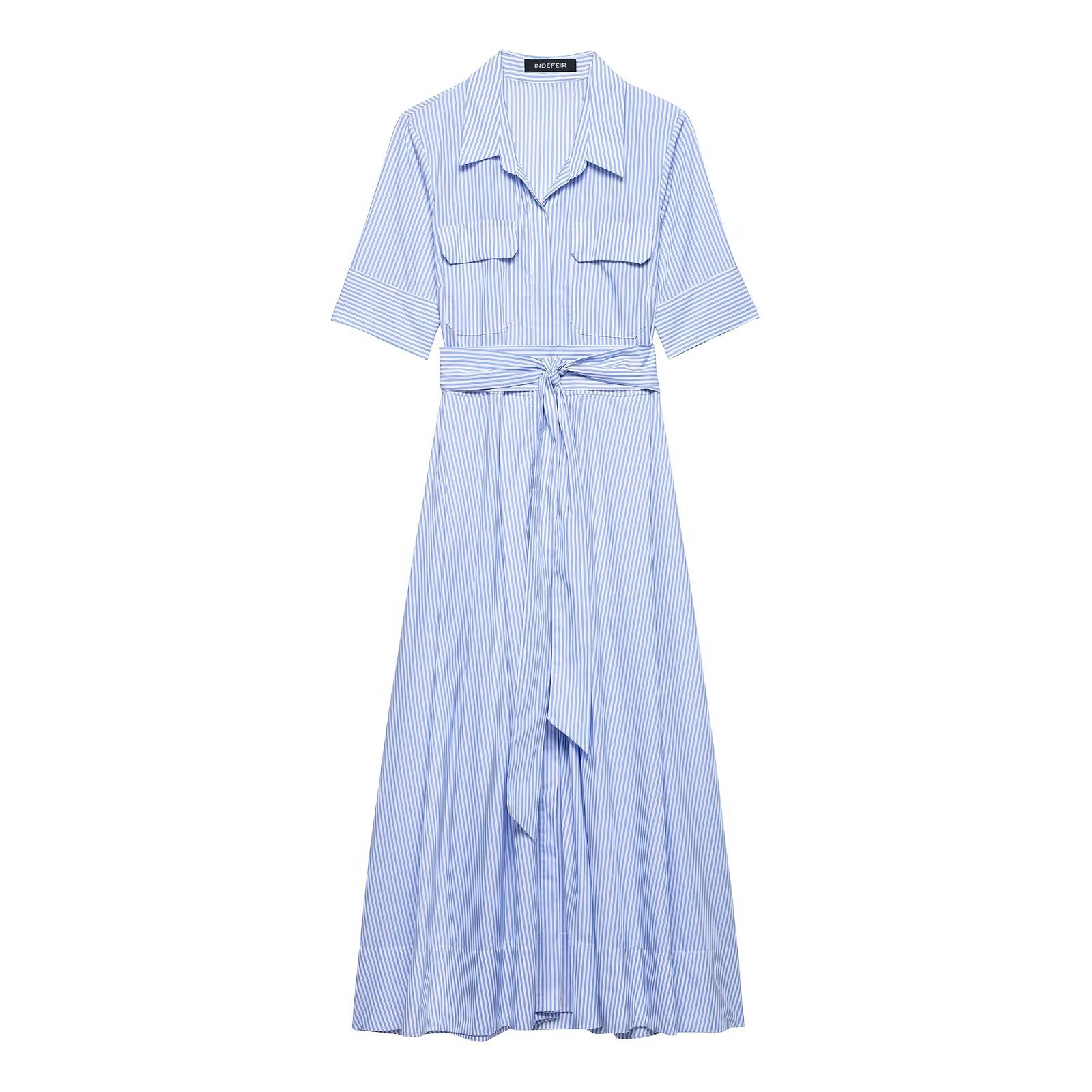 Women's Poplin Shirt Dress Sleeveless Collared Midi