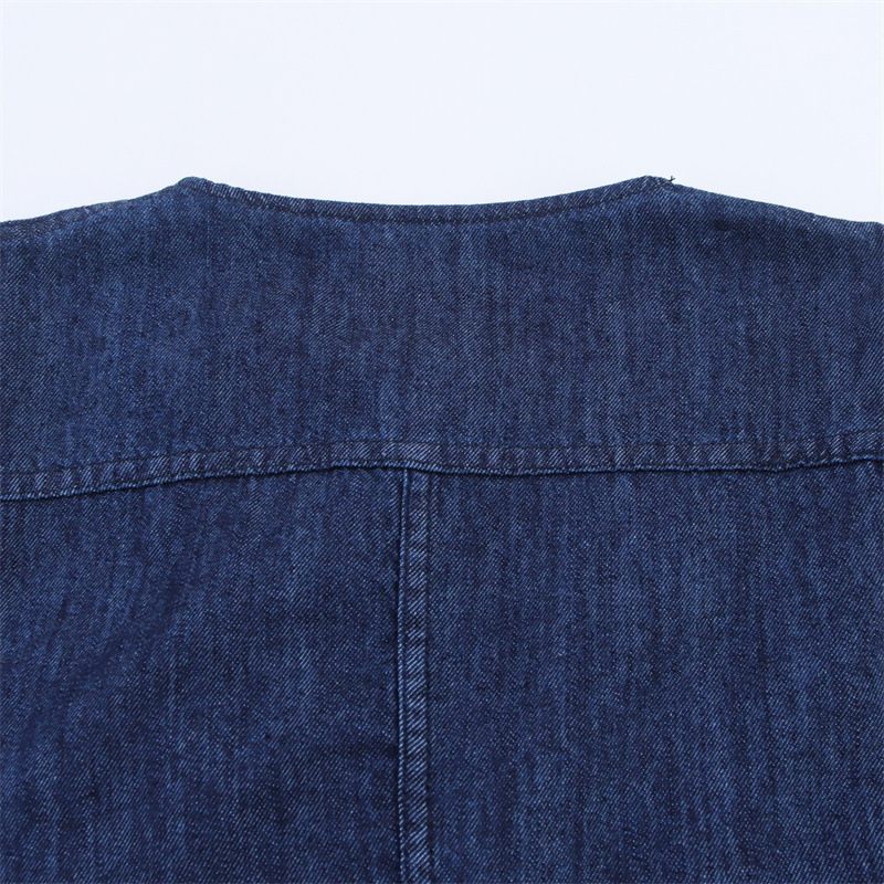 Women's Denim Dress Short Sleeve A-Line Midi Round Neck Tie Detail