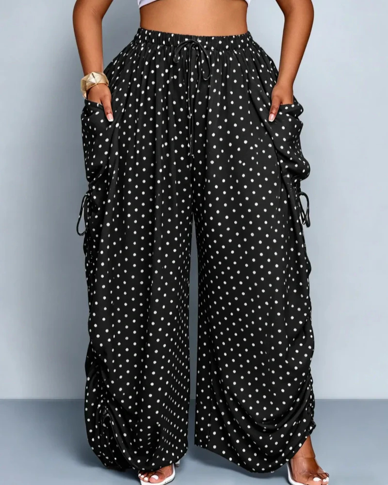 Leopard Print Wide-Leg Harem Pants High Waist Linen-Blend Lightweight