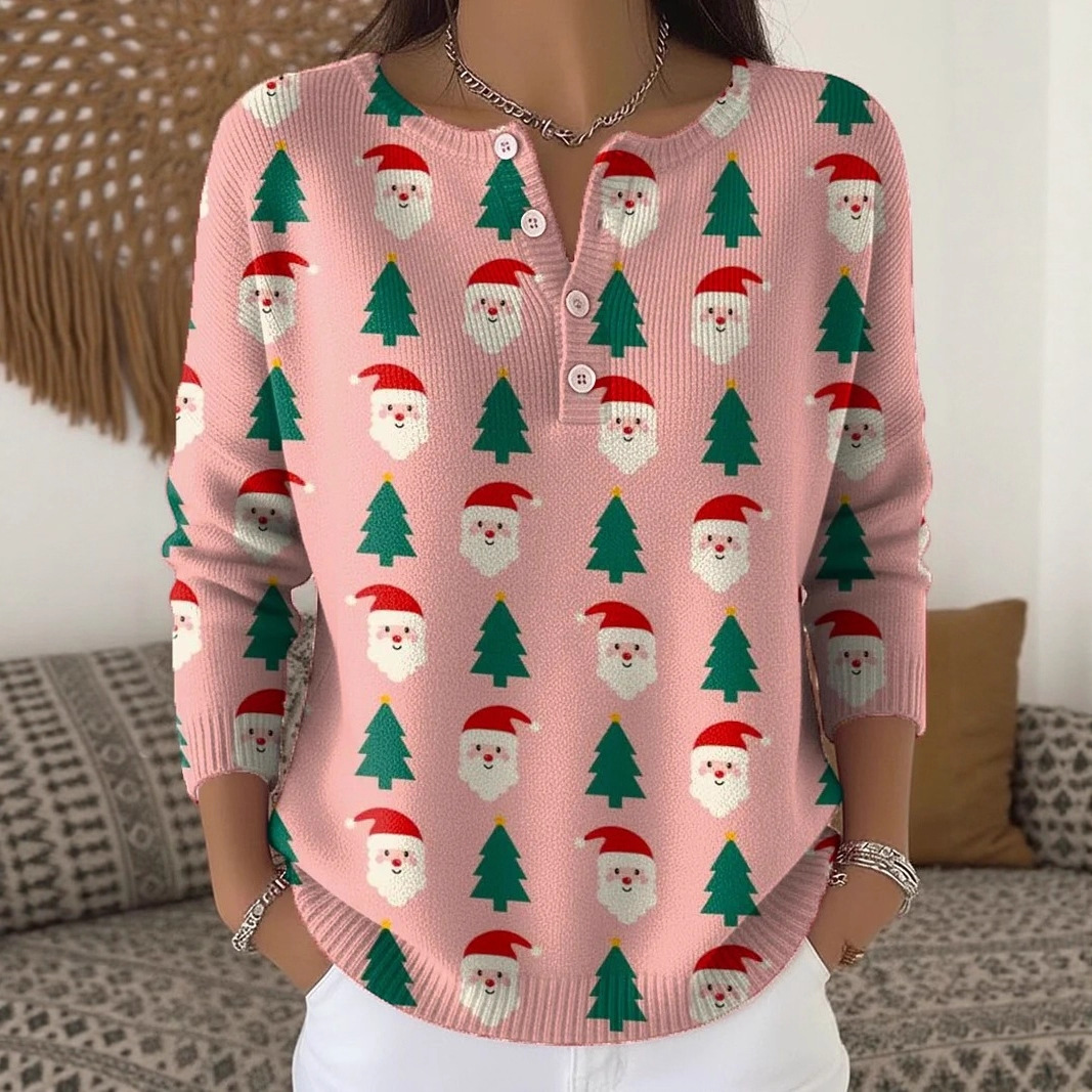 Women's Christmas Animal Lantern Print Button Sweatshirt