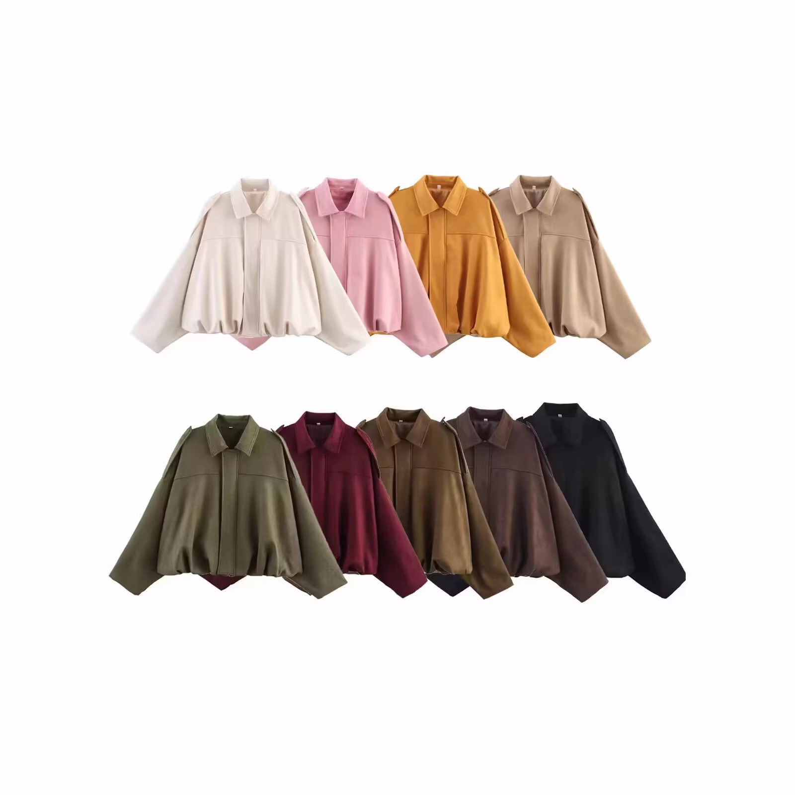 Women's Retro Bomber Jacket with Batwing Sleeves and Zip Closure